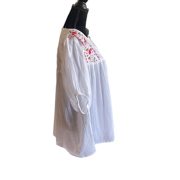 Bohemian shortsleeve white embroidered pheasant pullover festival top size large - Picture 3 of 13